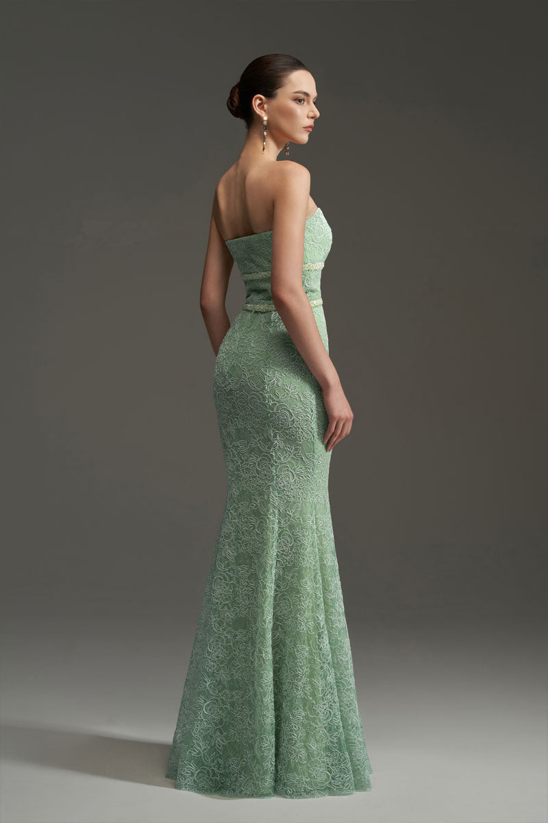 FLORAL MESH LACE AND CHIFFON DRESS IN GREEN