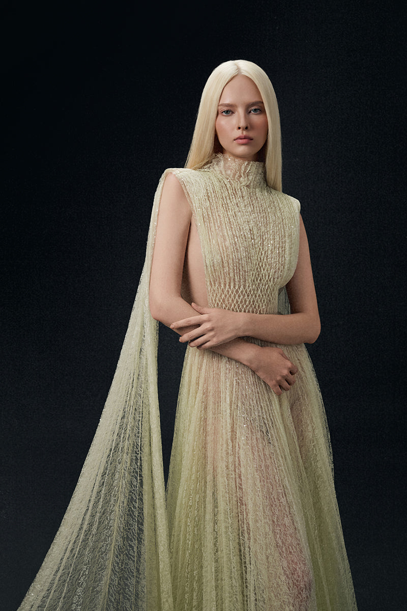 MINT SMOCKED LACE MAXI DRESS
