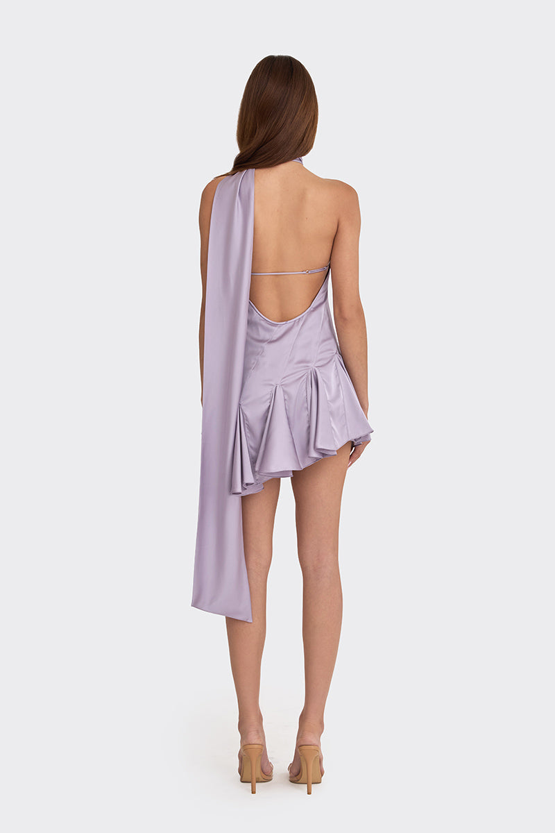 MS. GODET ASYMMETRIC DRESS IN DUSTY PURPLE