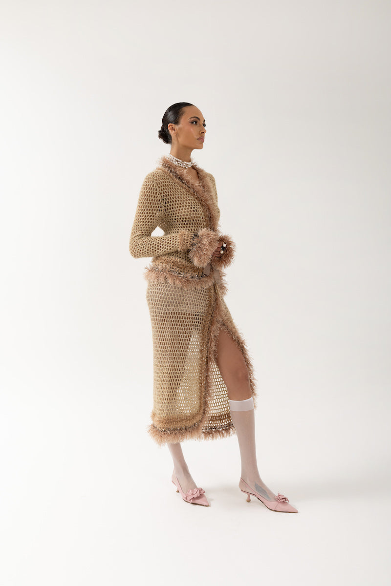 BROWN HANDMADE KNIT CARDIGAN