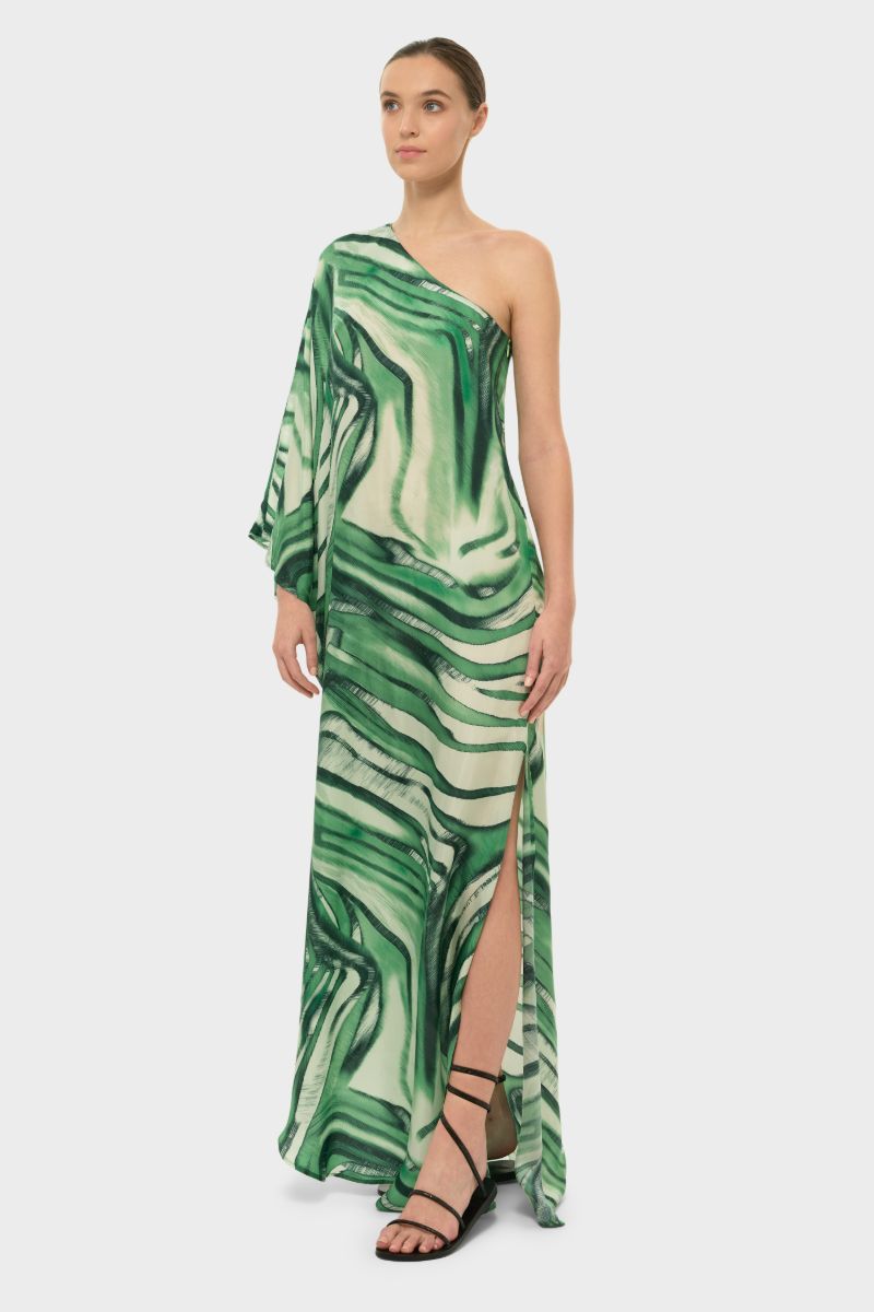 AQUAFLORA ONE SHOULDER MAXI DRESS IN ROCCO
