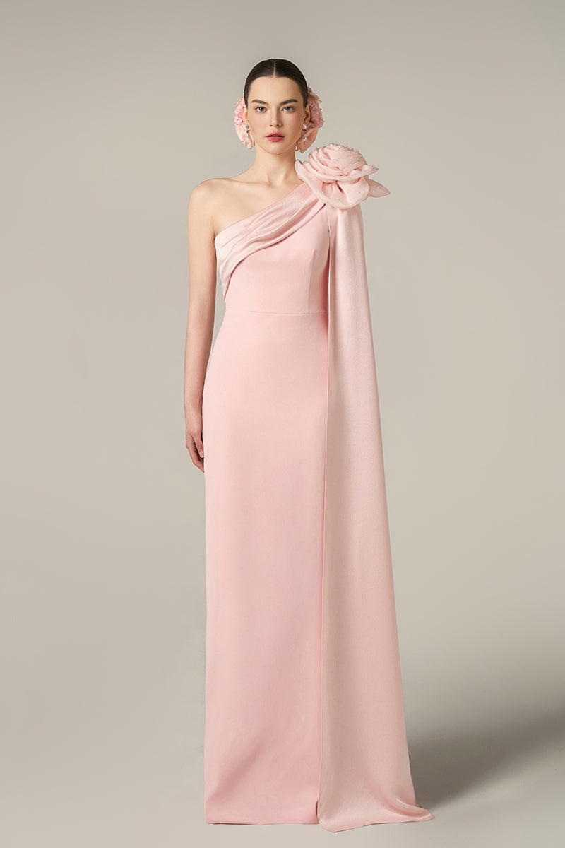 CREPE AND SILK TAFFETA DRESS IN PINK