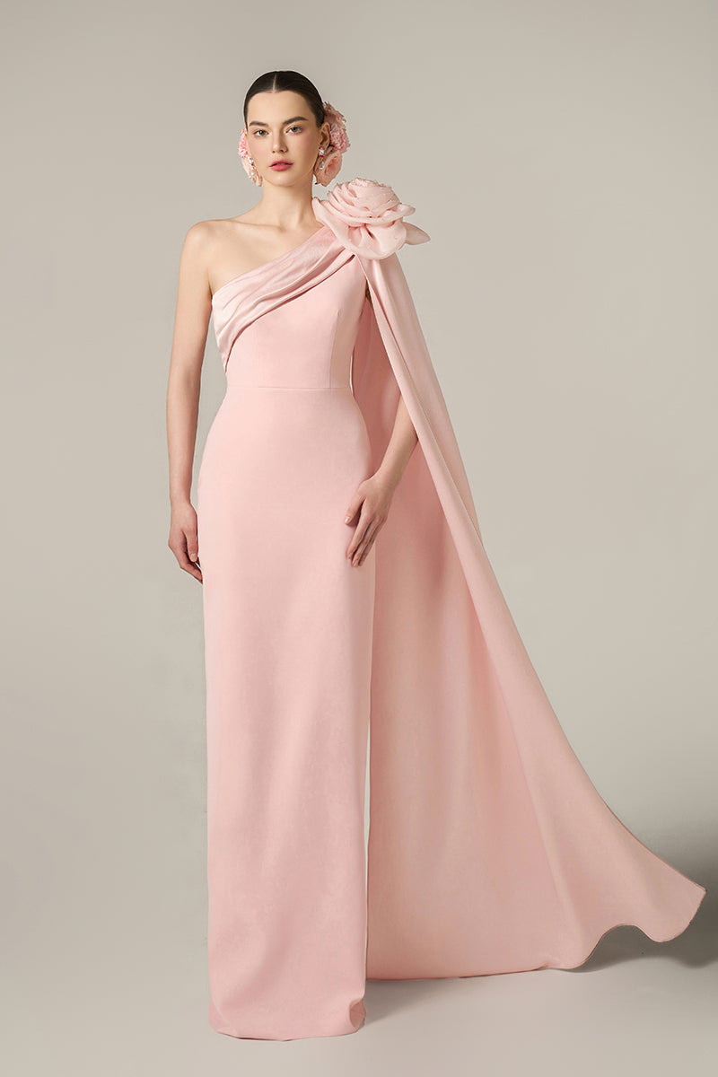 CREPE AND SILK TAFFETA DRESS IN PINK