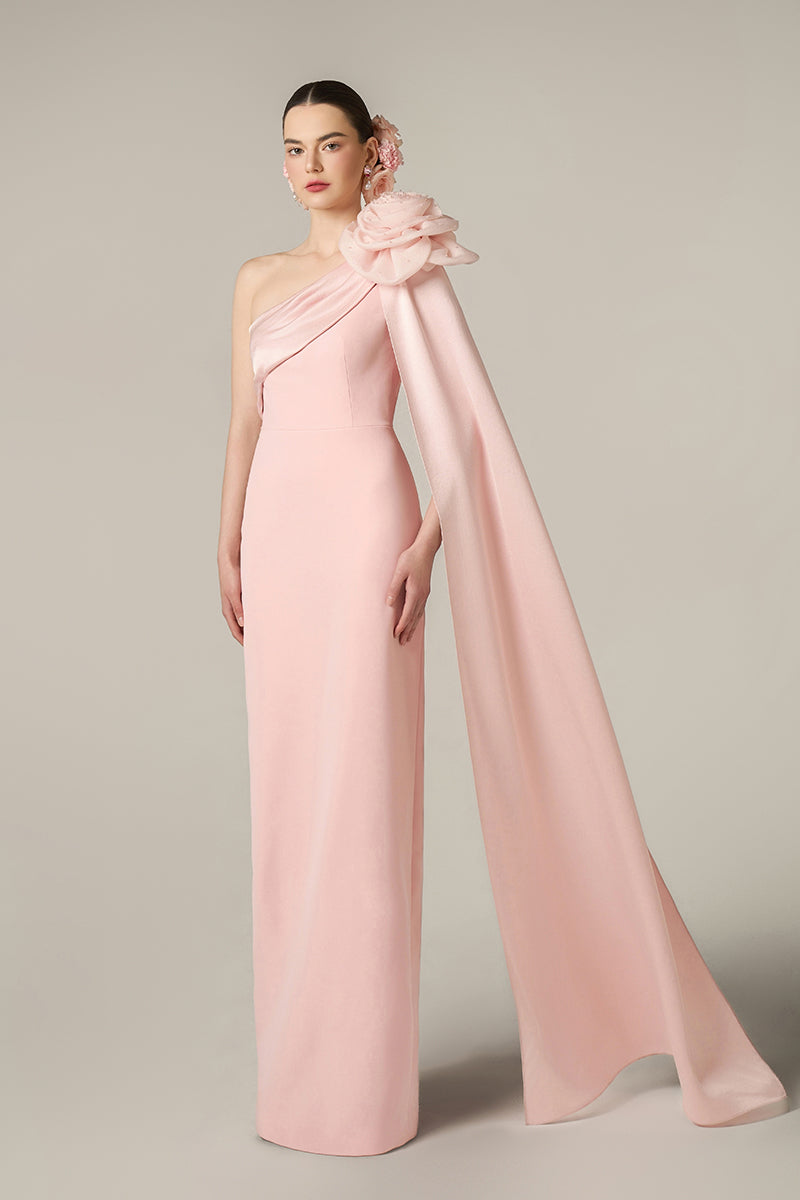 CREPE AND SILK TAFFETA DRESS IN PINK