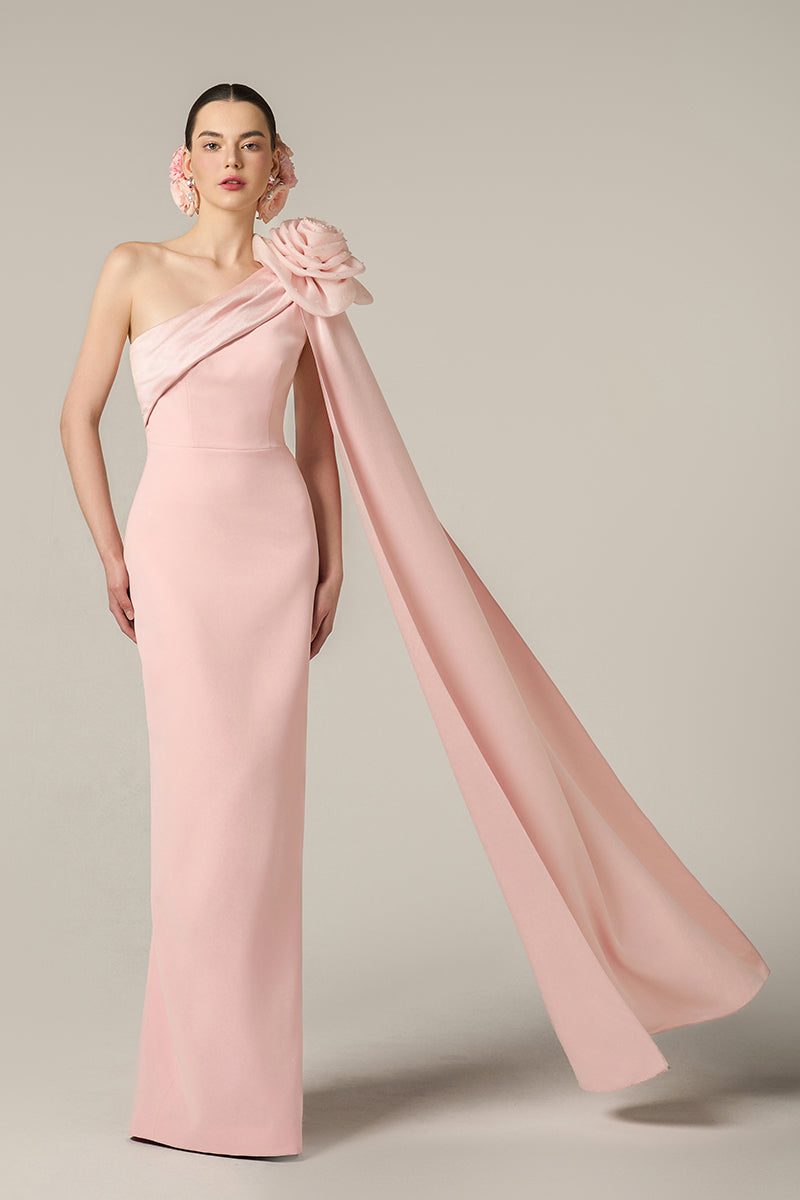 CREPE AND SILK TAFFETA DRESS IN PINK