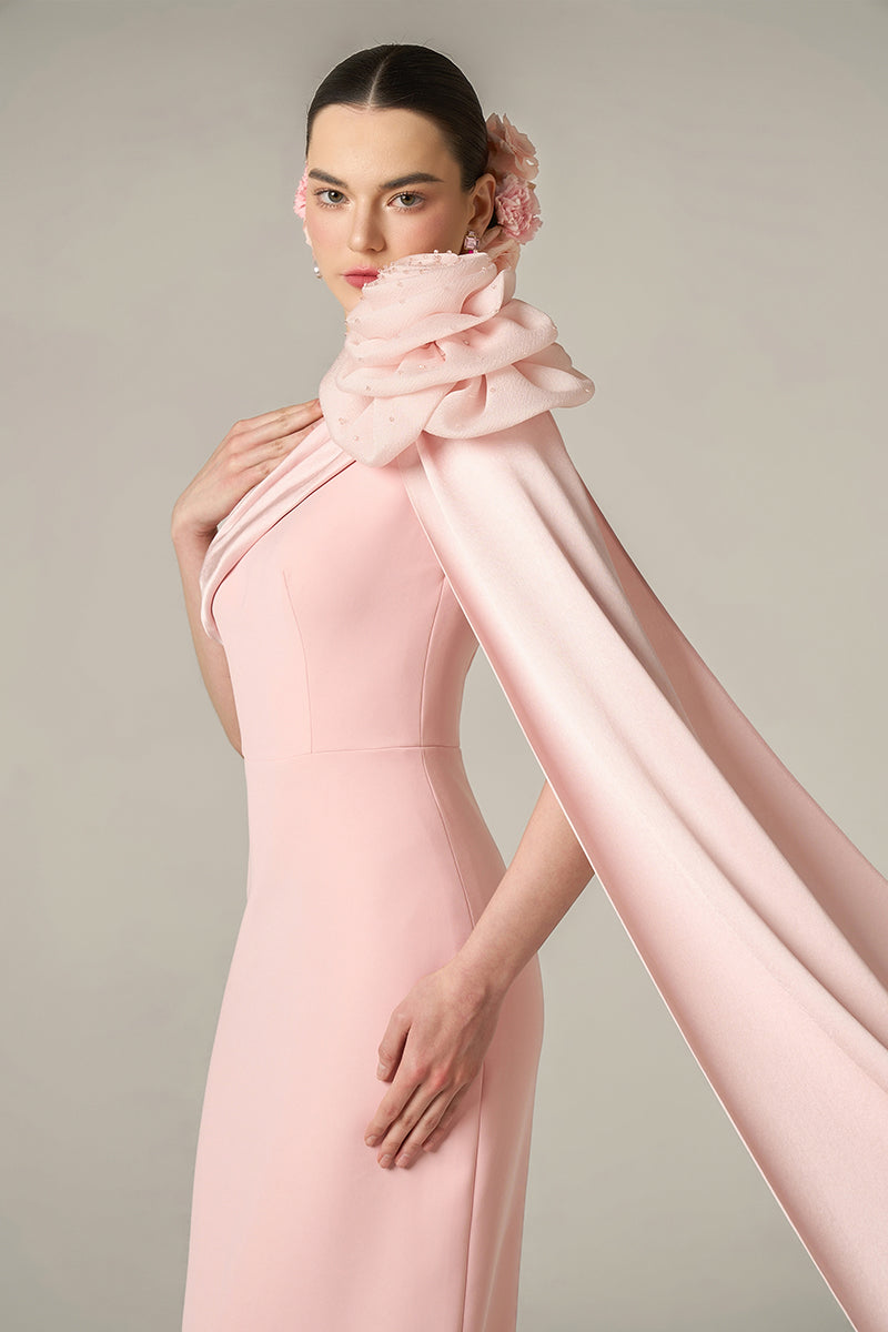 CREPE AND SILK TAFFETA DRESS IN PINK