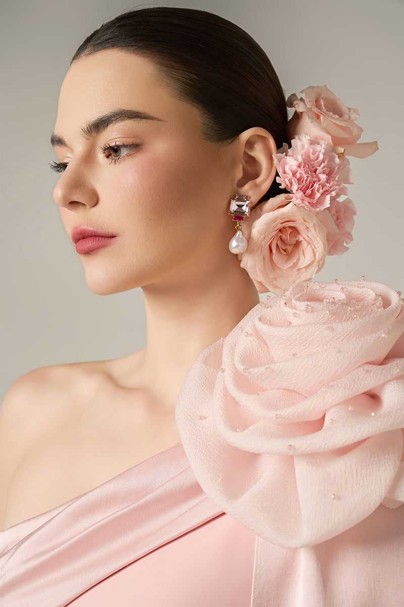 CREPE AND SILK TAFFETA DRESS IN PINK