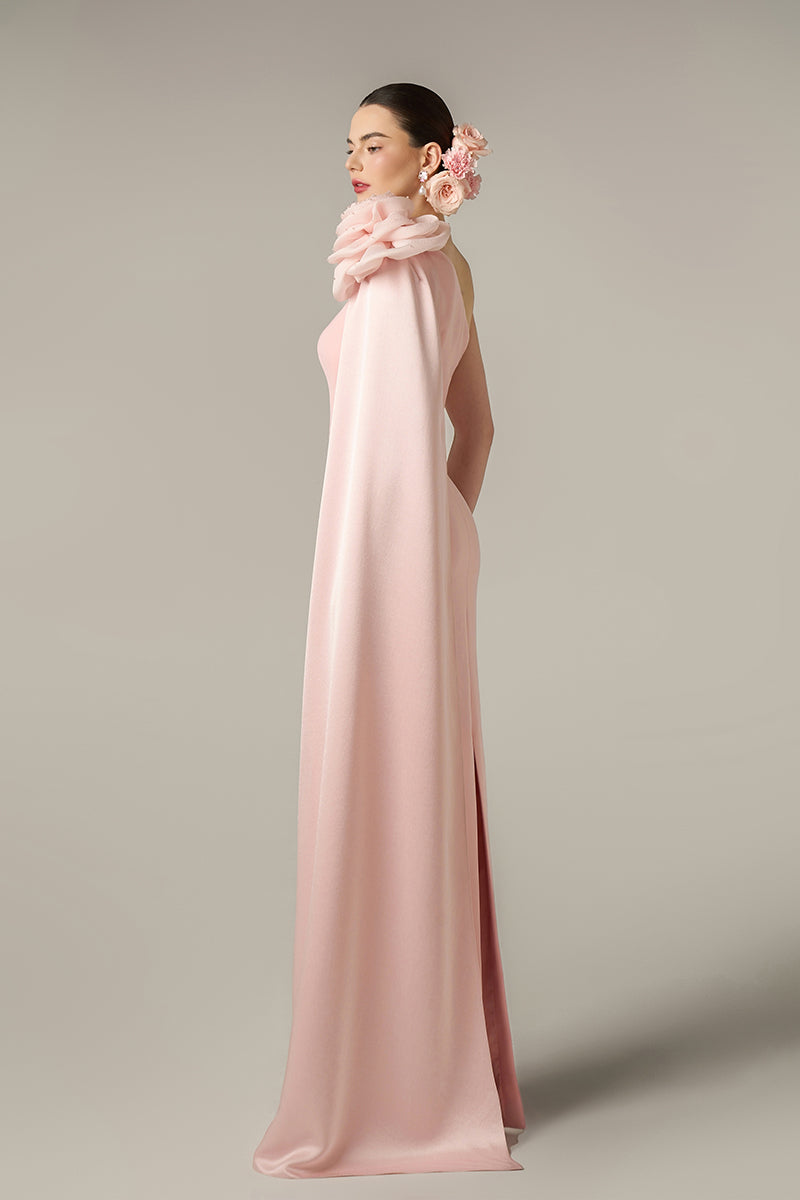CREPE AND SILK TAFFETA DRESS IN PINK