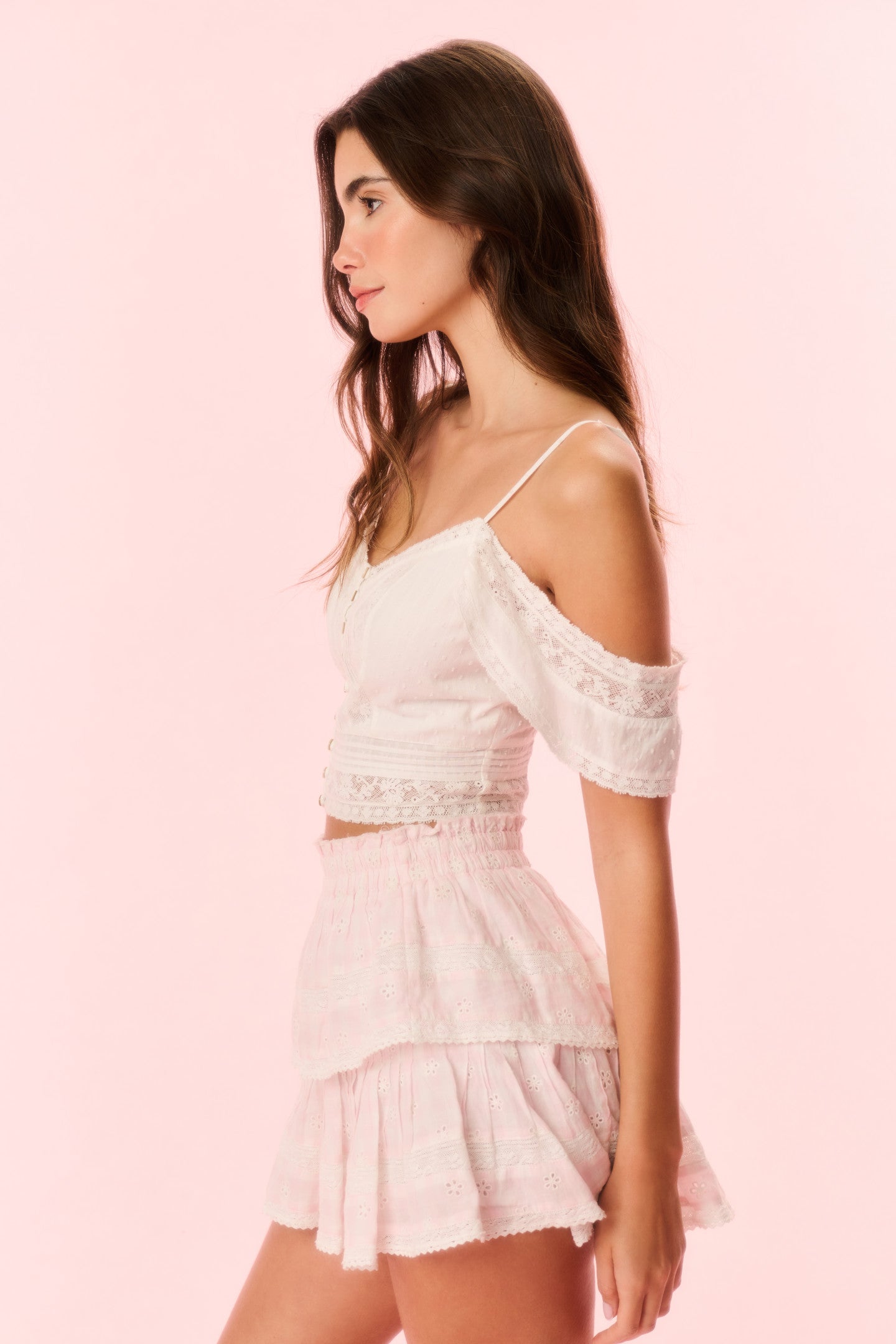 Ruffle Mini Gingham Eyelet Skirt