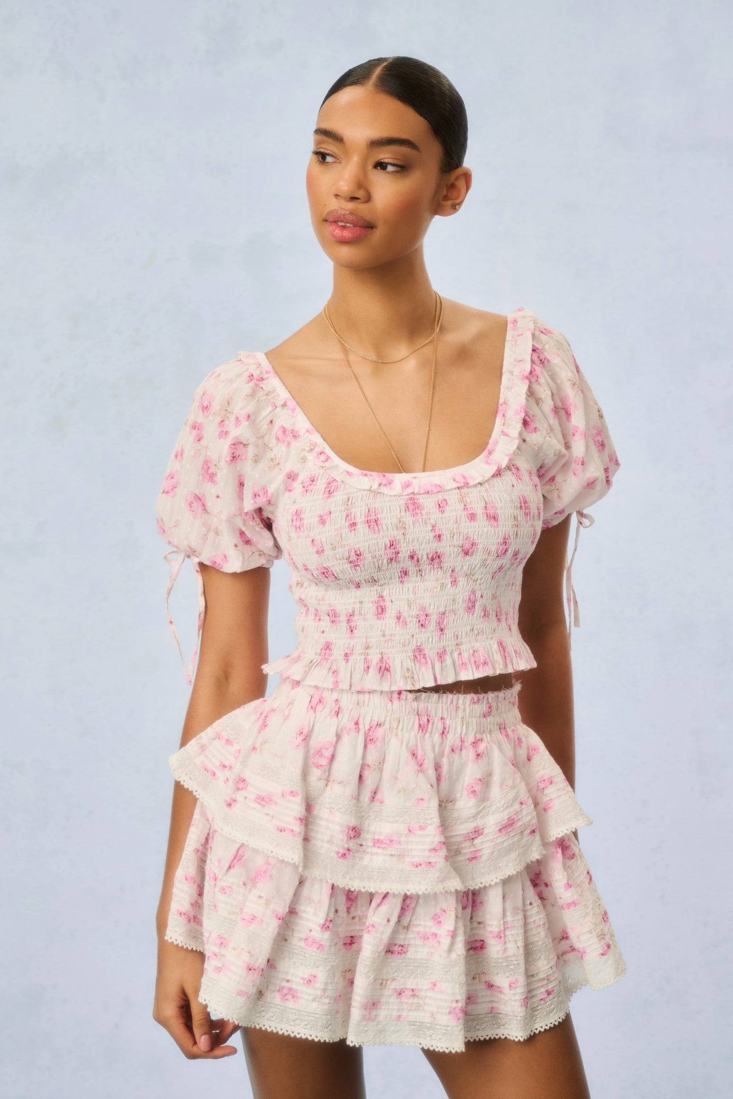 Ruffle Mini Heirloom Print Skirt
