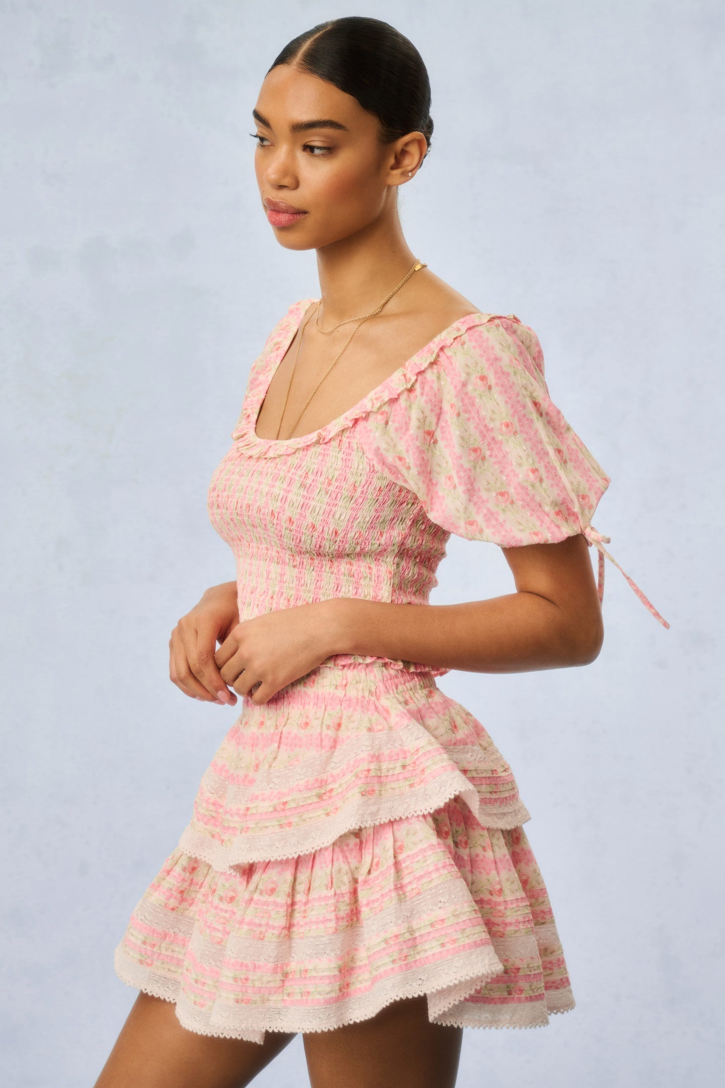 Ruffle Mini Heirloom Print Skirt