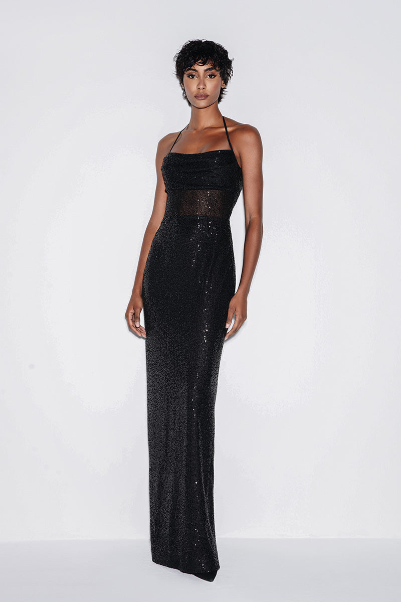SEQUIN MAXI DRESS IN BLACK
