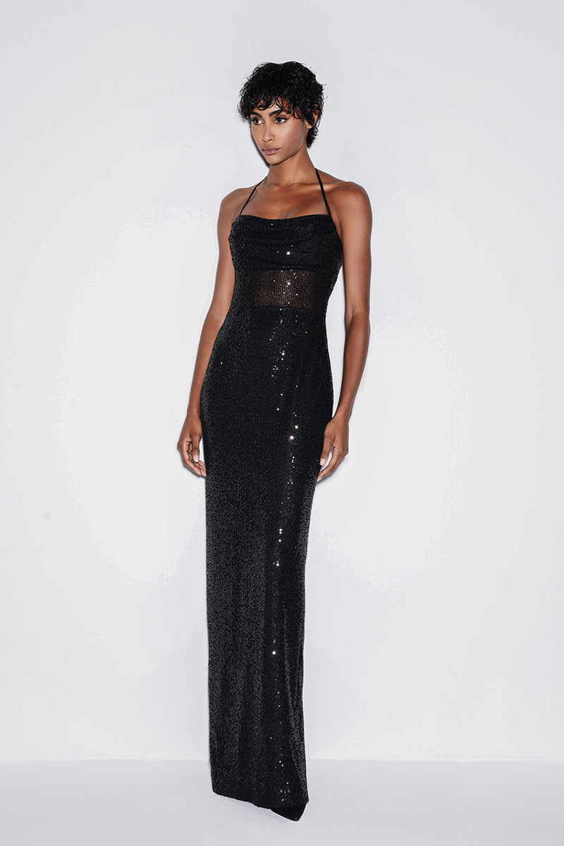 SEQUIN MAXI DRESS IN BLACK