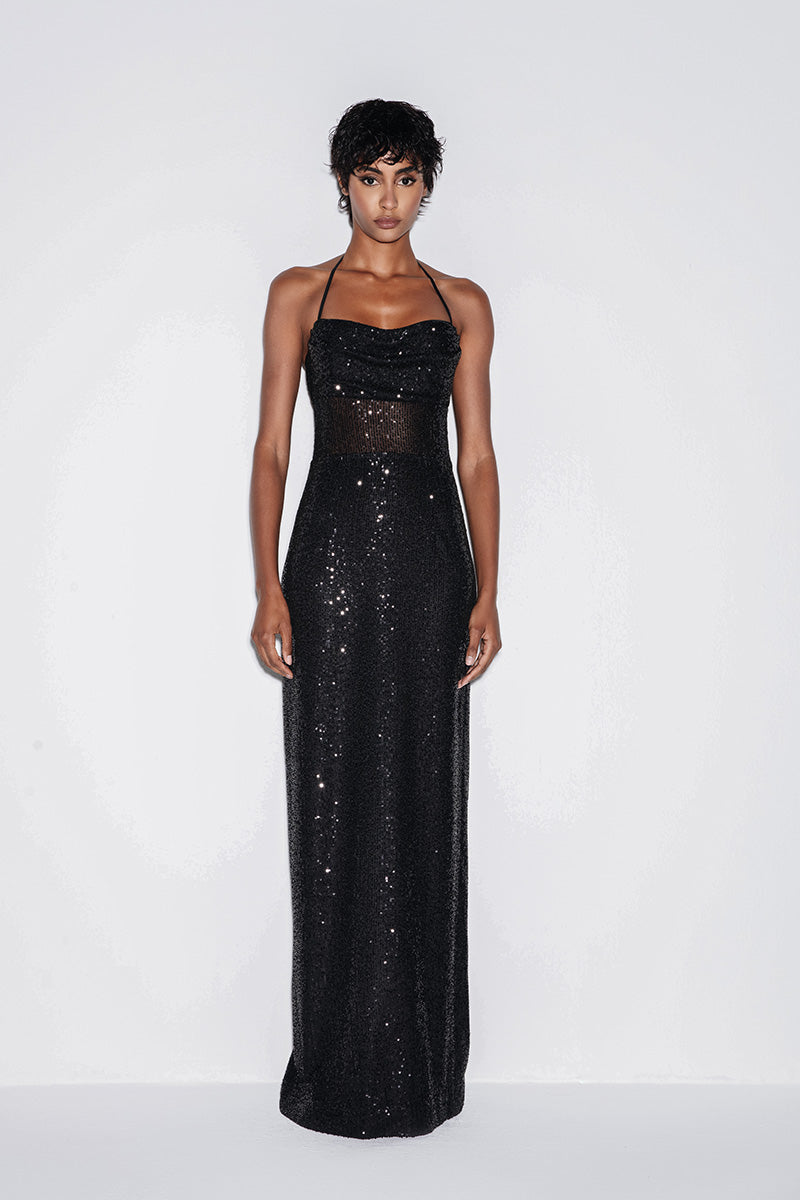 SEQUIN MAXI DRESS IN BLACK