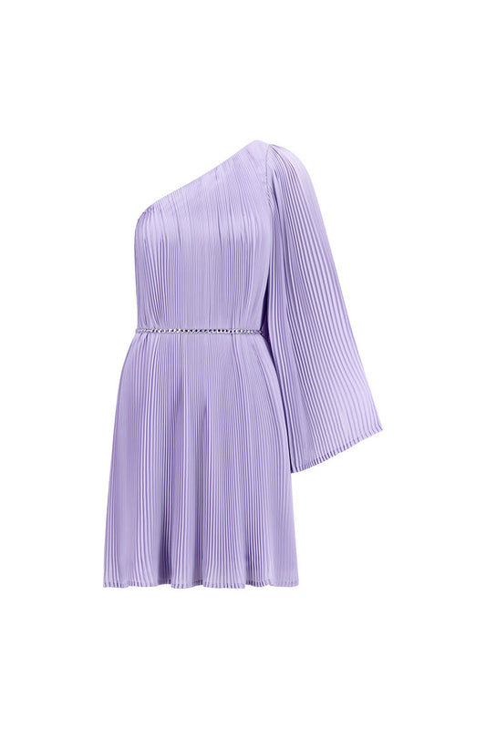 PLEATED CHIFFON MINI DRESS IN LILAC
