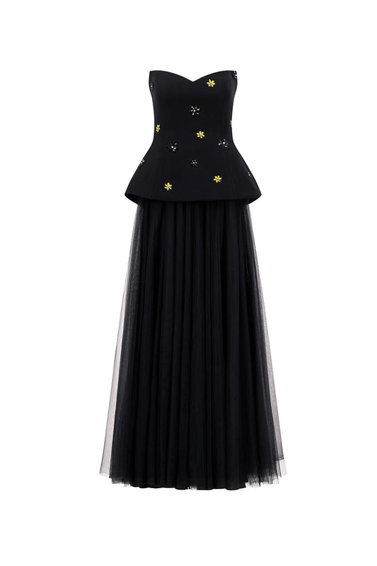 SWEETHEART NECKLINE GOWN IN BLACK