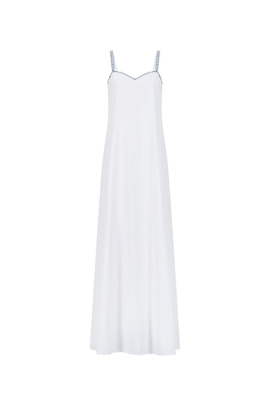 SWEETHEART MAXI DRESS WITH CRYSTAL STRAPS IN WHITE
