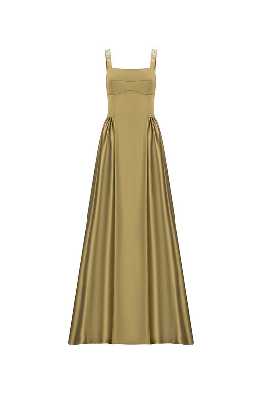 SATIN GOWN IN OLIVE GREEN