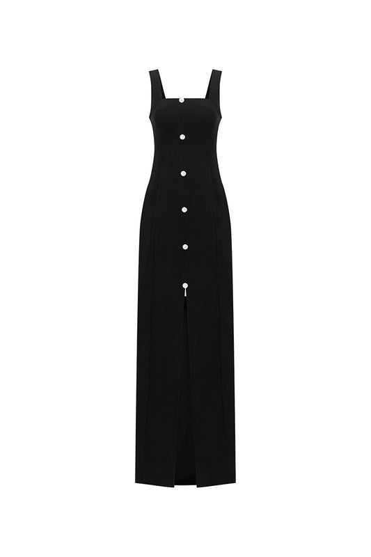 BUTTON UP MAXI DRESS IN BLACK