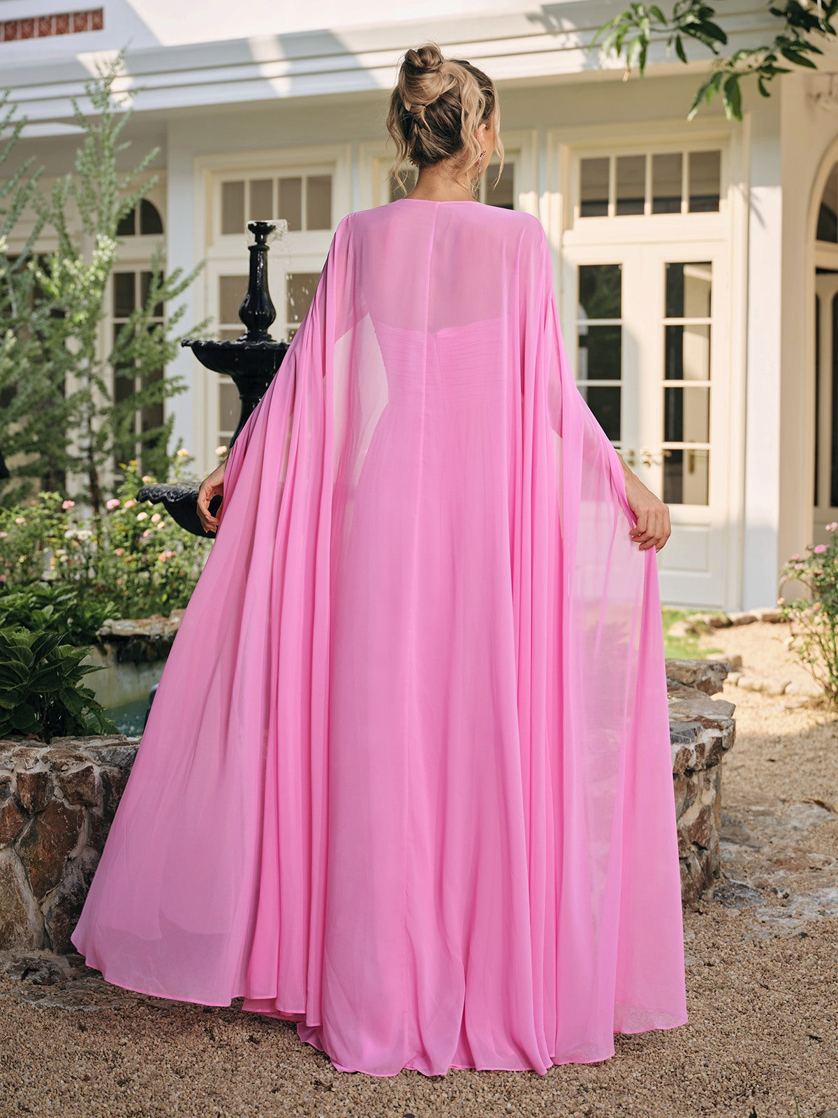 Saelyx Strapless Ruched Mesh Cape Set