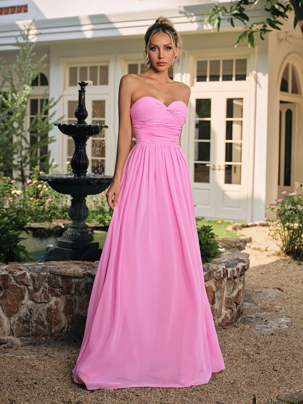 Saelyx Strapless Ruched Mesh Cape Set