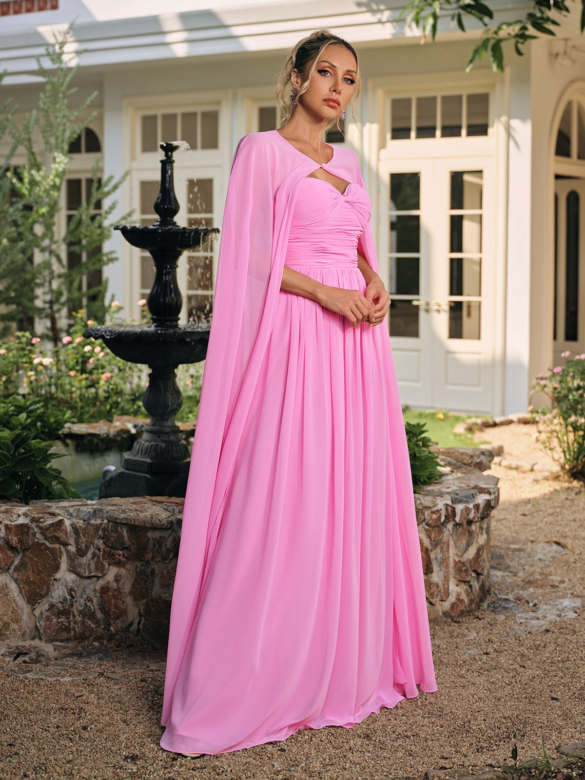 Saelyx Strapless Ruched Mesh Cape Set