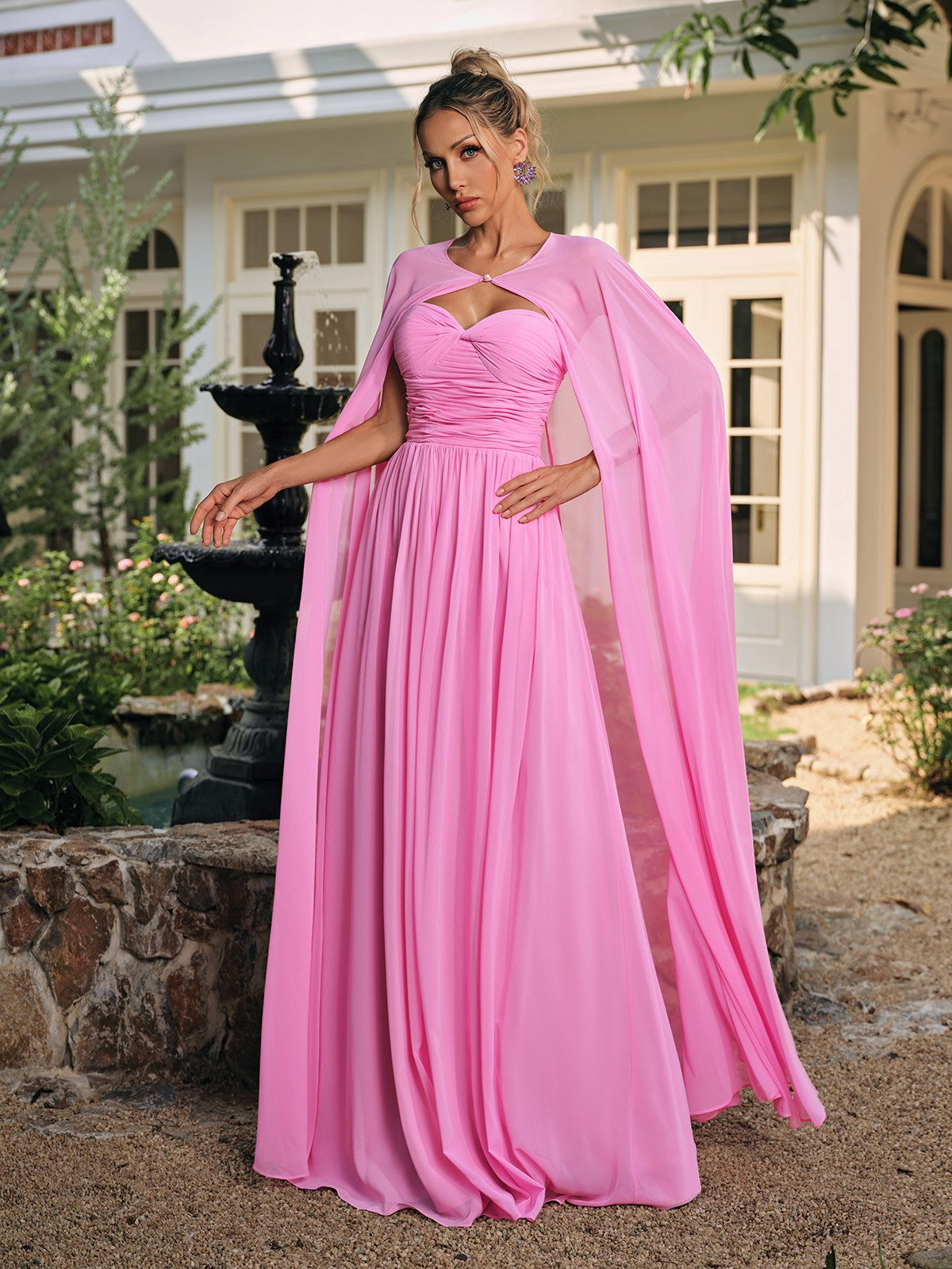 Saelyx Strapless Ruched Mesh Cape Set