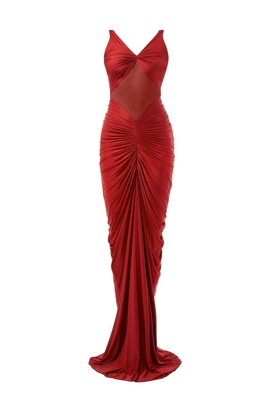 SAVANNAH MAROON RUCHED GOWN