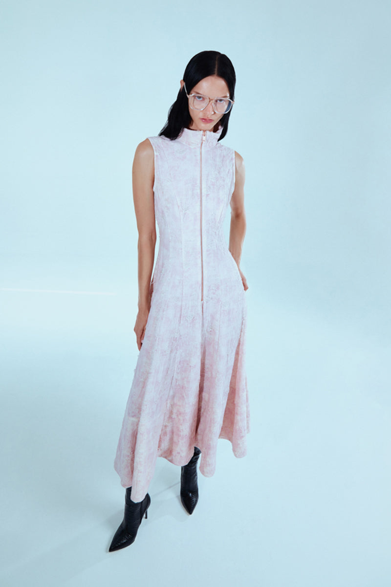 PINK GODET MIDI DRESS