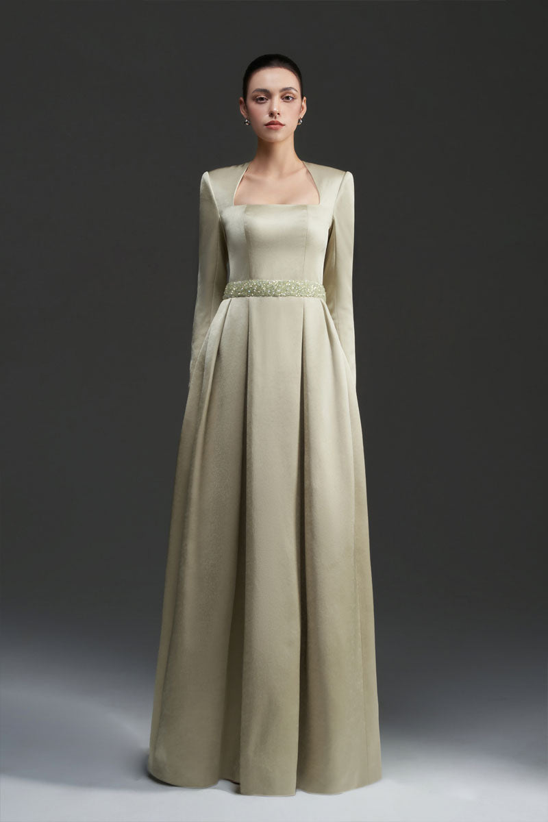 A-LINE SILK TAFFETA DRESS IN GREEN