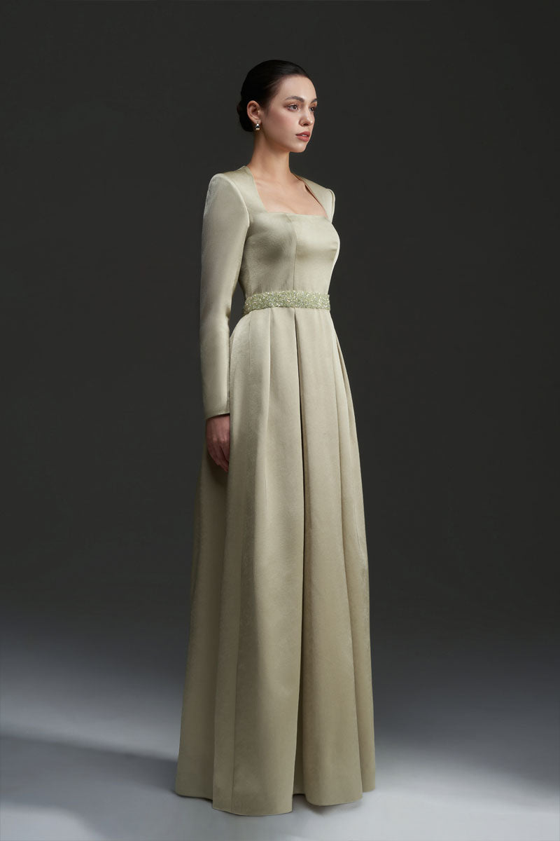 A-LINE SILK TAFFETA DRESS IN GREEN
