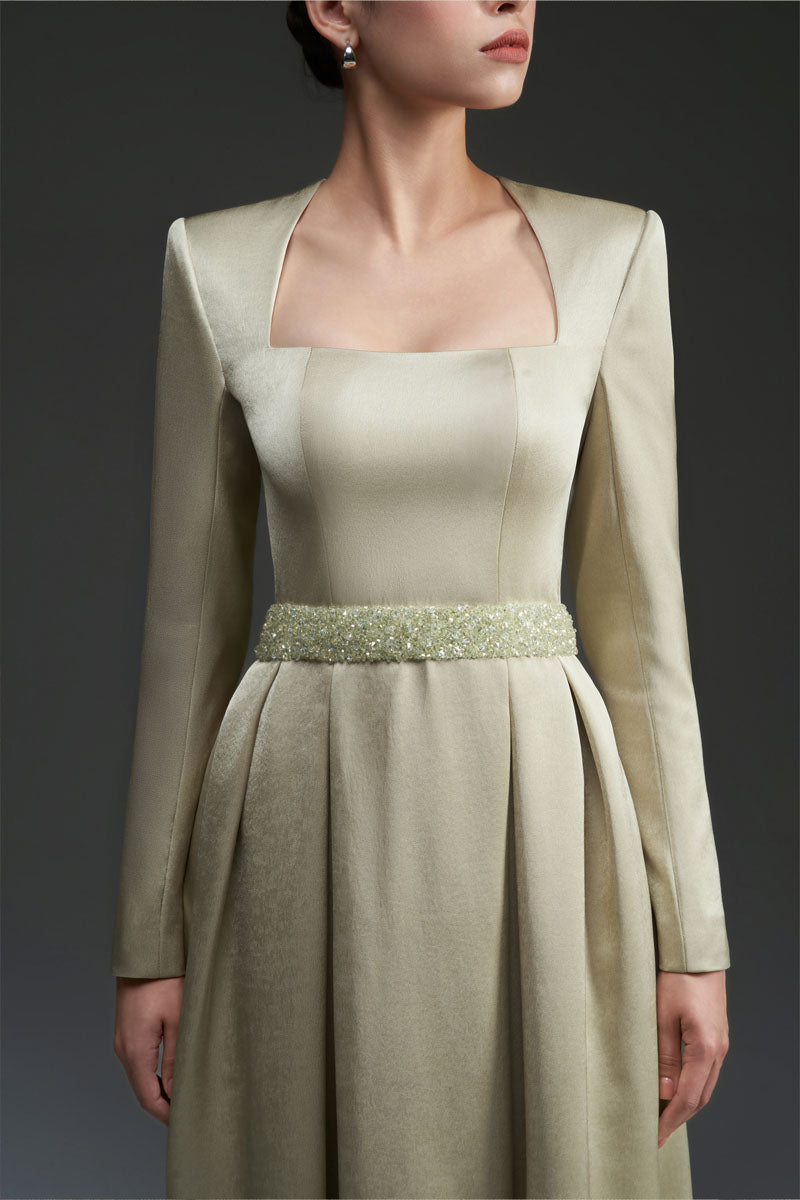A-LINE SILK TAFFETA DRESS IN GREEN