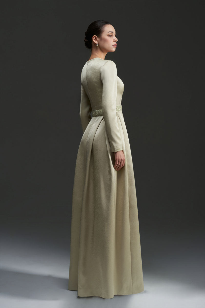 A-LINE SILK TAFFETA DRESS IN GREEN