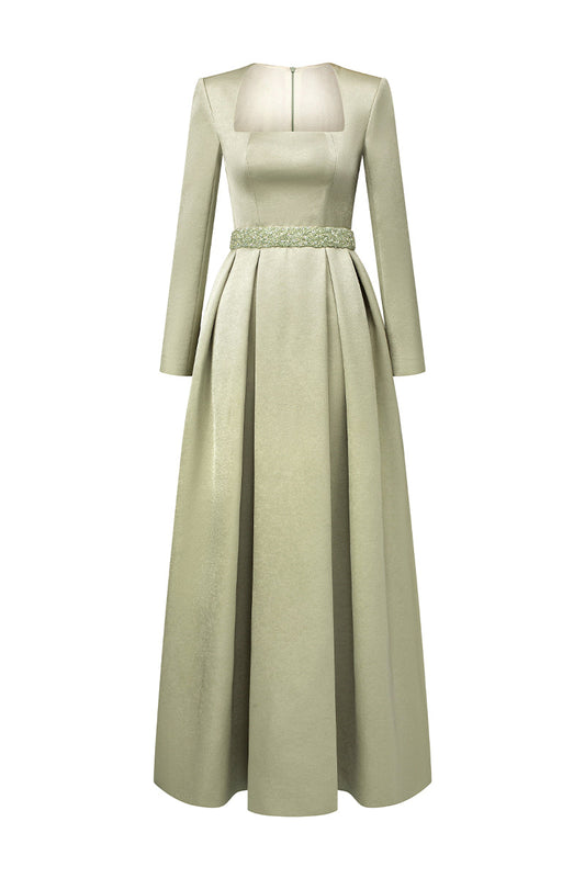 A-LINE SILK TAFFETA DRESS IN GREEN