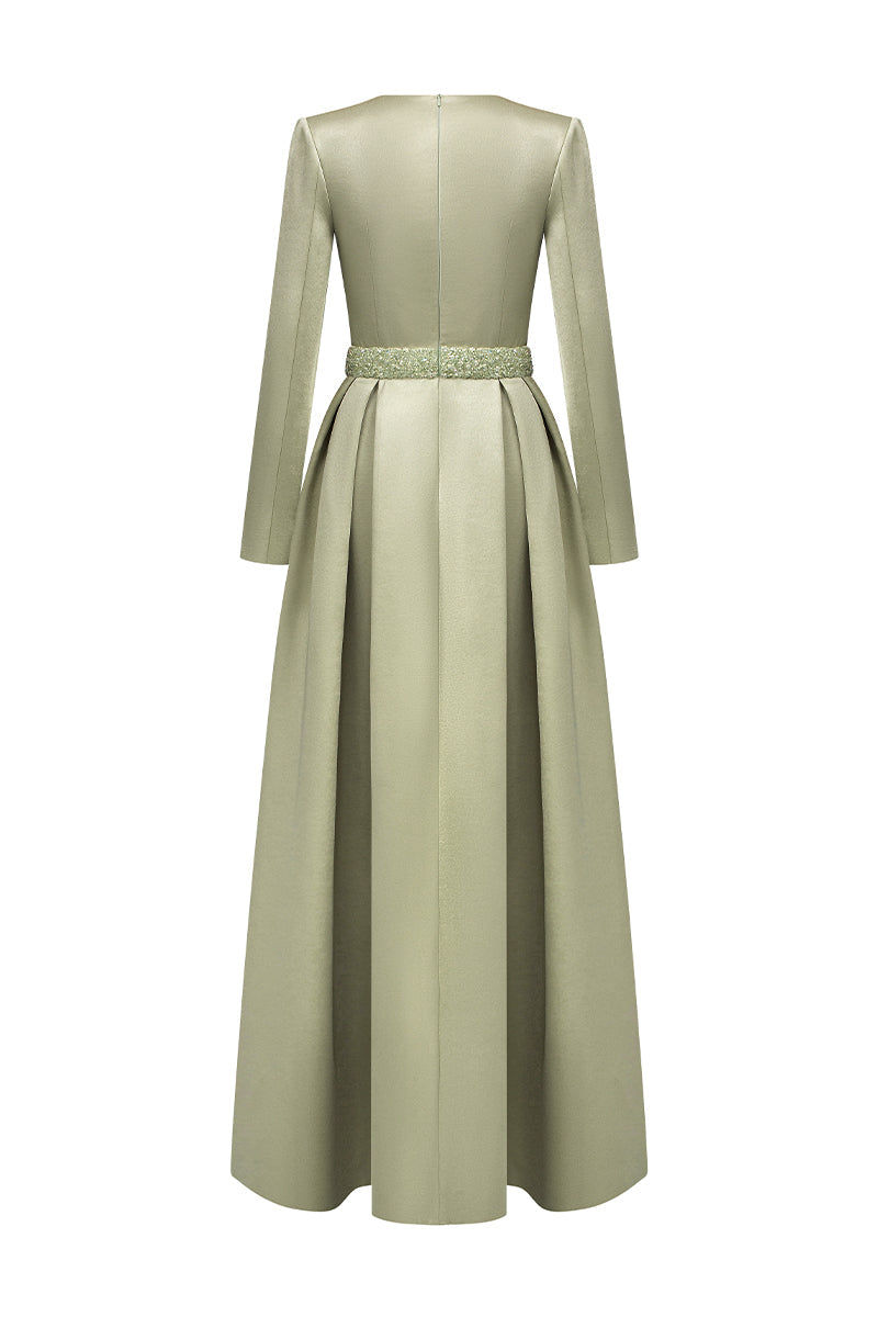 A-LINE SILK TAFFETA DRESS IN GREEN