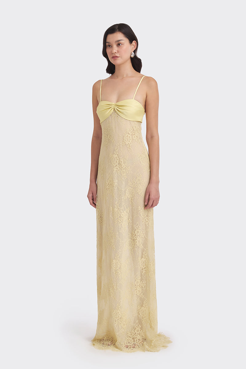 SWAN SLIP LACE YELLOW MAXI DRESS