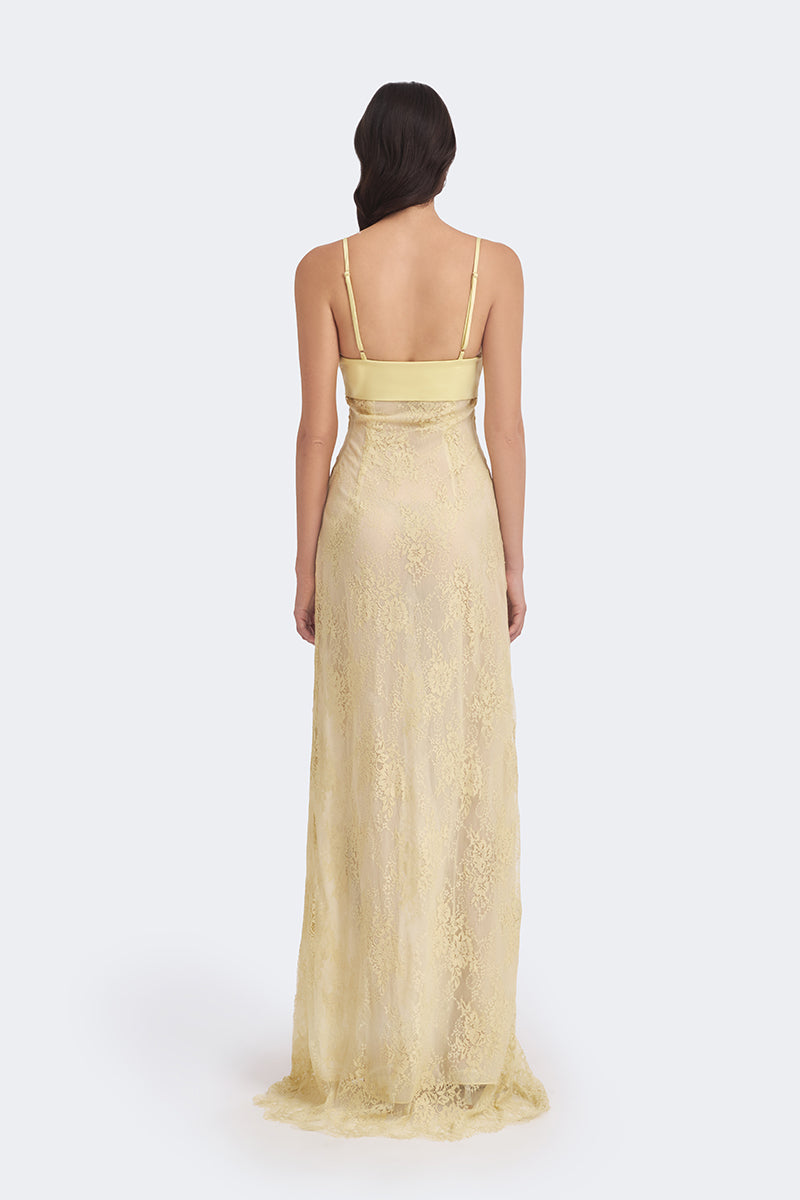 SWAN SLIP LACE YELLOW MAXI DRESS