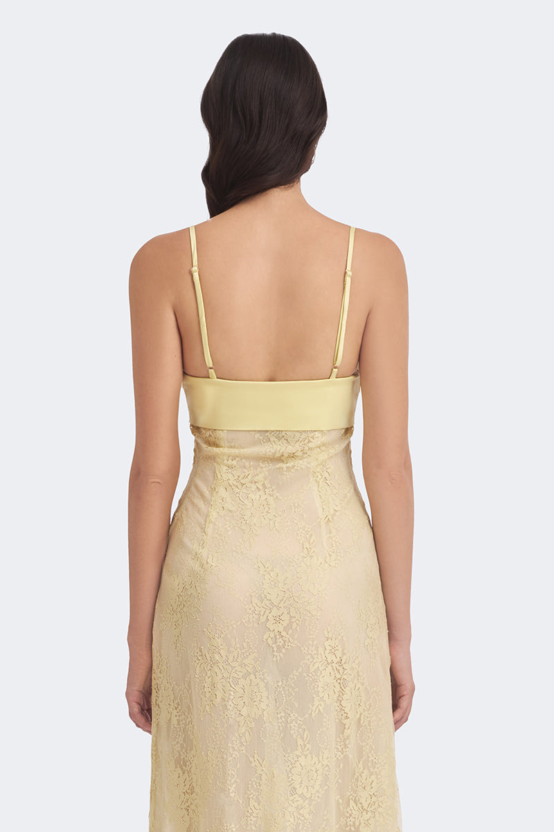 SWAN SLIP LACE YELLOW MAXI DRESS