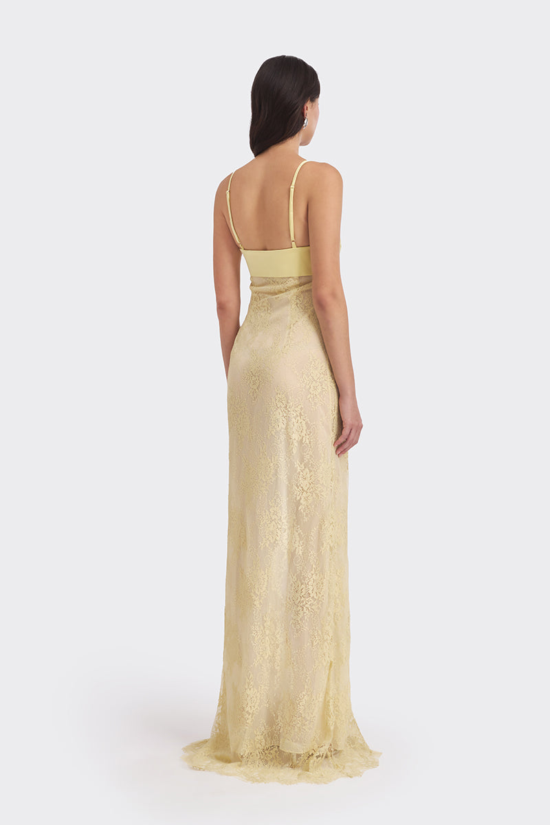 SWAN SLIP LACE YELLOW MAXI DRESS