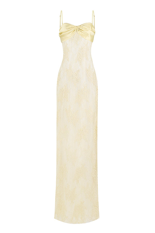 SWAN SLIP LACE YELLOW MAXI DRESS