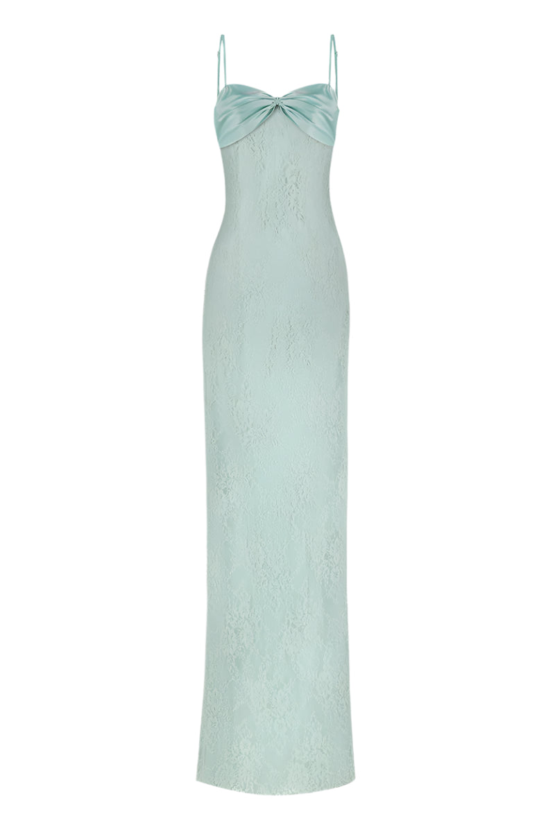 SWAN MAXI SLIP LACE DRESS IN DUSTY GREEN