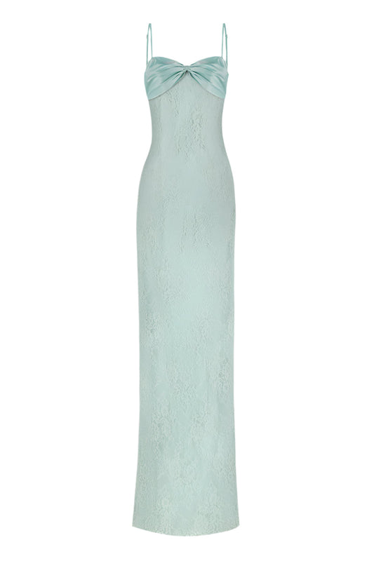 SWAN MAXI SLIP LACE DRESS IN DUSTY GREEN