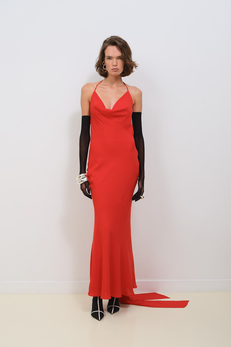 BIAS CUT DRESS WITH SASH DETAIL