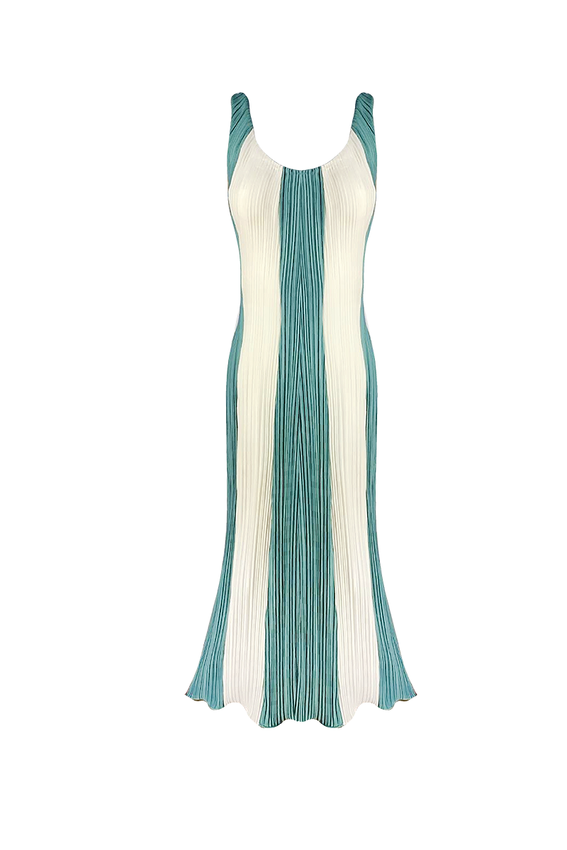 CORRIENTE OFF WHITE AND LAKE GREEN MIDI DRESS