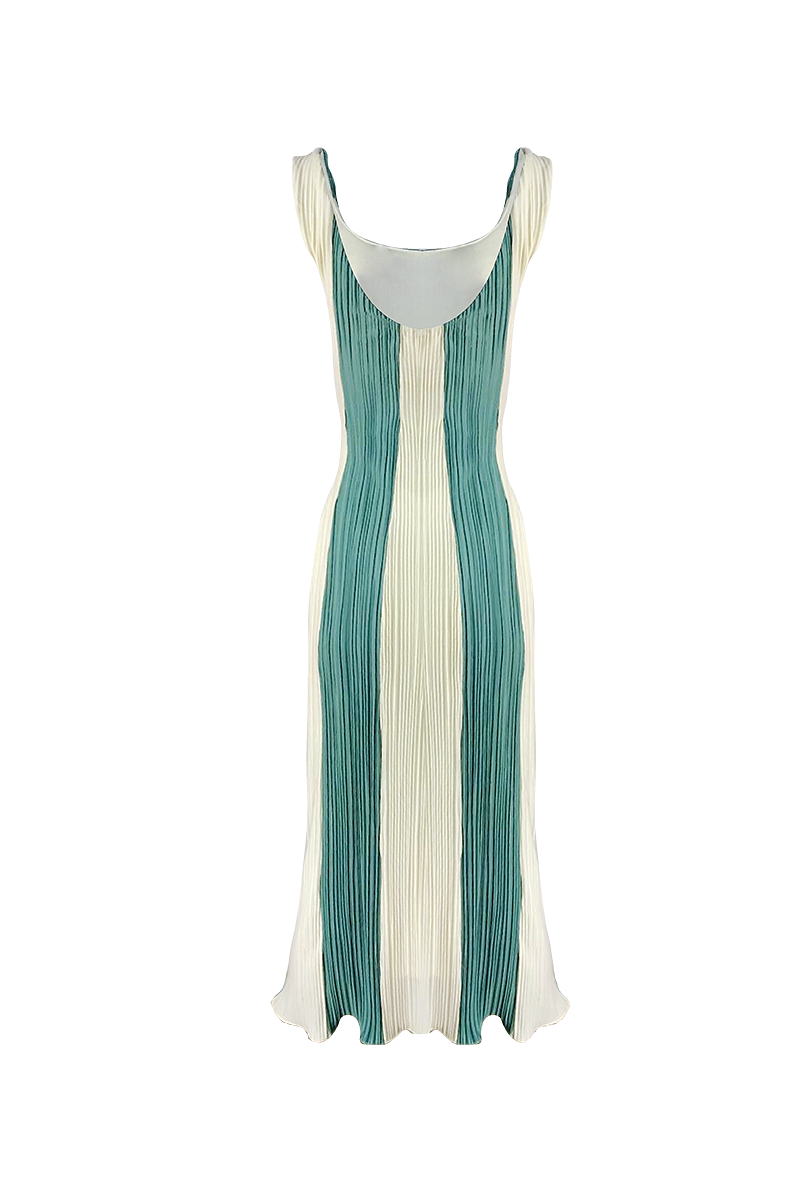 CORRIENTE OFF WHITE AND LAKE GREEN MIDI DRESS
