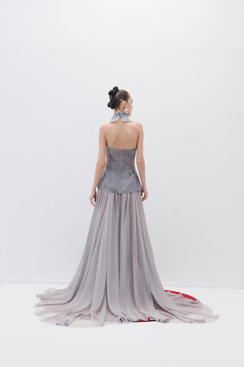ASYMMETRIC CHIFFON DRESS IN GRAY