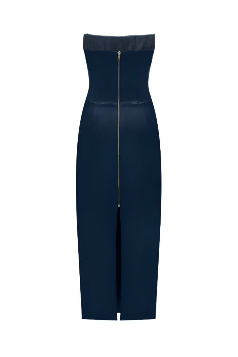TWO SIDED TIBI MIDI DRESS IN NAVY-BLUE