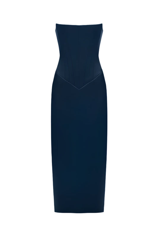 TWO SIDED TIBI MIDI DRESS IN NAVY-BLUE