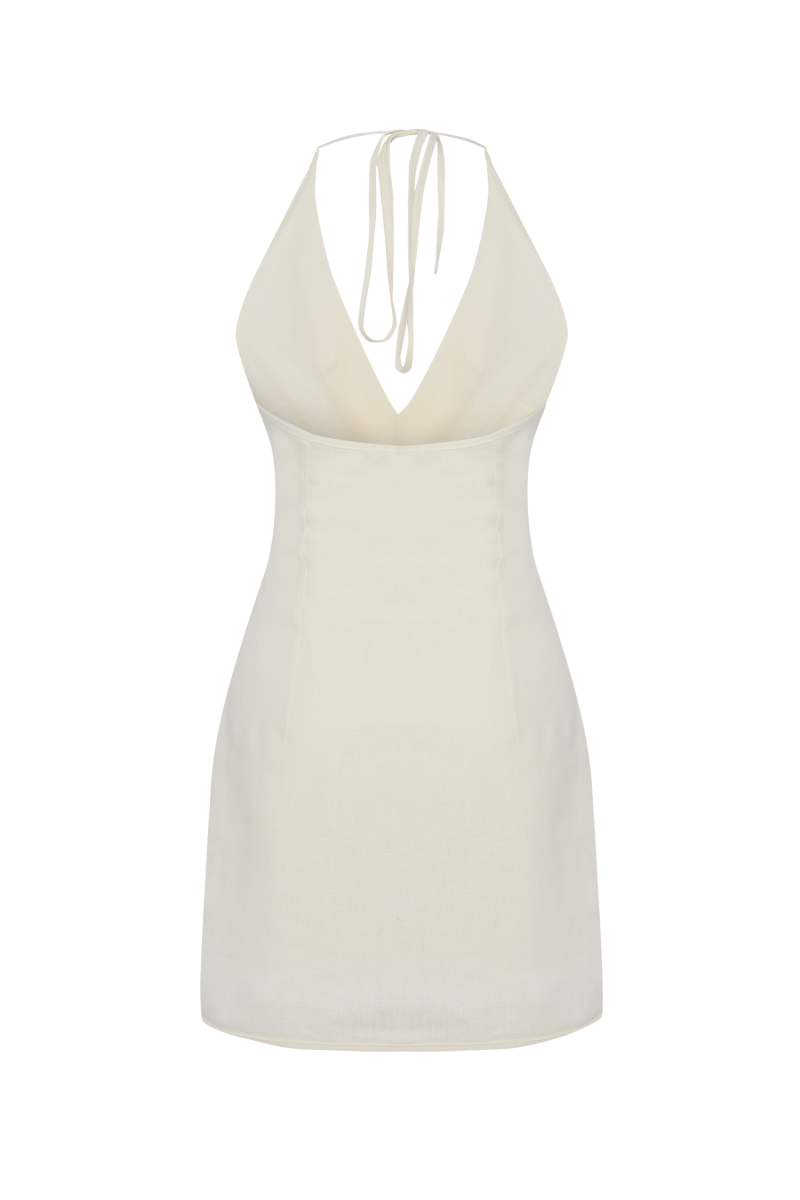 SADIE ECRU LINEN WRAP MINI DRESS