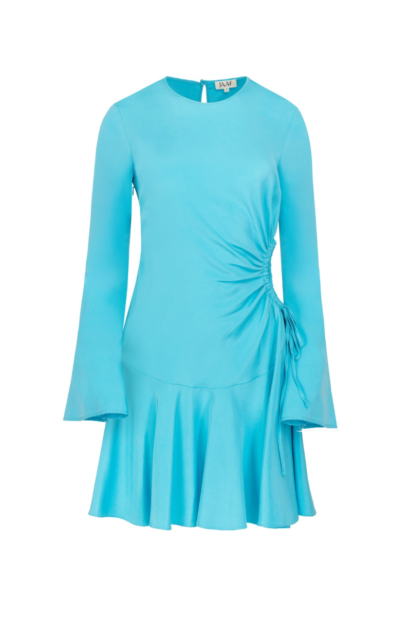 CUTOUT SILK DRESS IN TURQUOISE BLUE